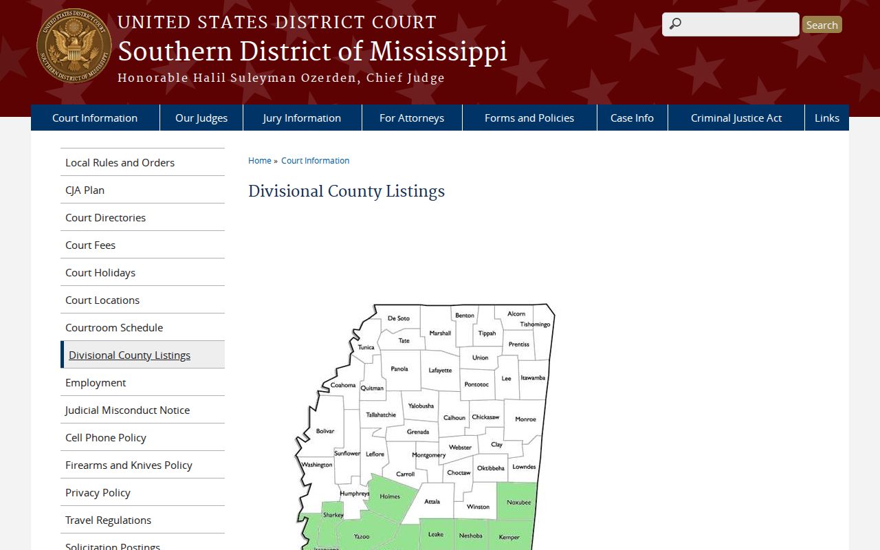Federal court division listing for Scott County Mississippi